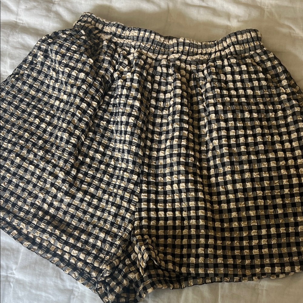 VRG GIRL High-Waist Black & Cream Gingham Elastic Waist Shorts